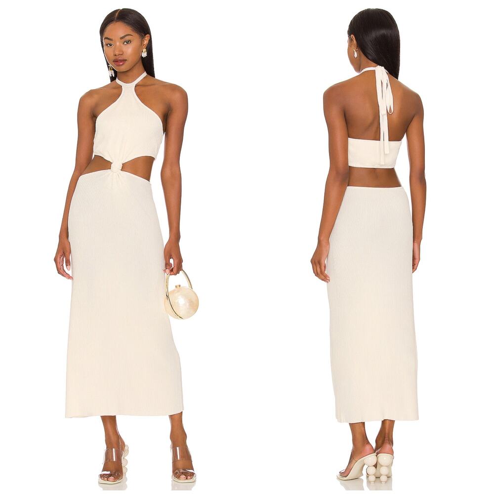 Cult Gaia Cameron Dress Off White Knit Cutout Midi